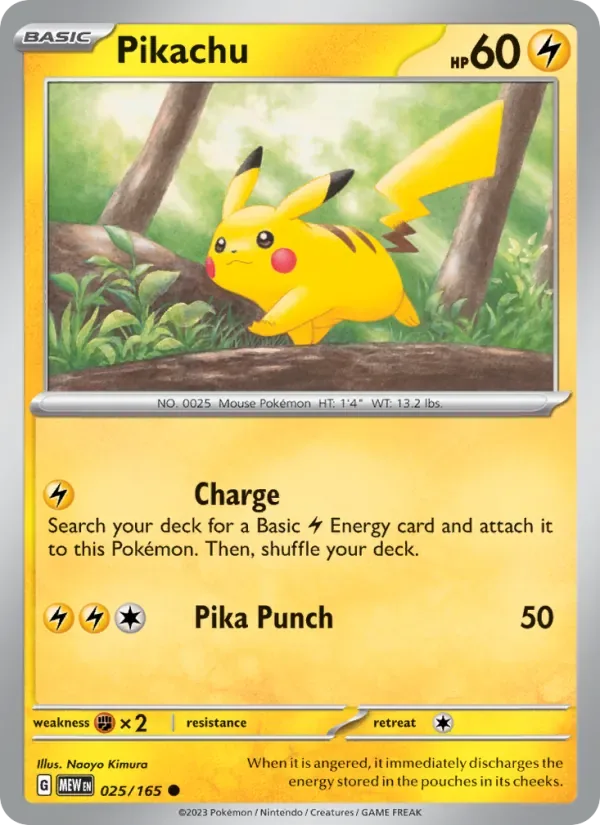 Pikachu card from Pokémon 151, number 025/165